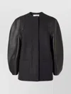 Fendi Women Virgin Wool Coat With Leather Sleeves In Black