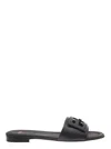 Fendi Baguette Leather Flat Sandals In Black