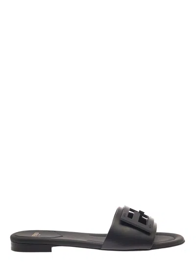 FENDI FENDI WOMEN LEATHER SLIDE MULES WITH LOGO BUCKLE