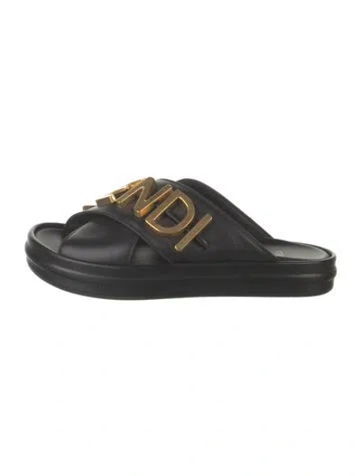 Pre-owned Fendi Leather Slides In Black