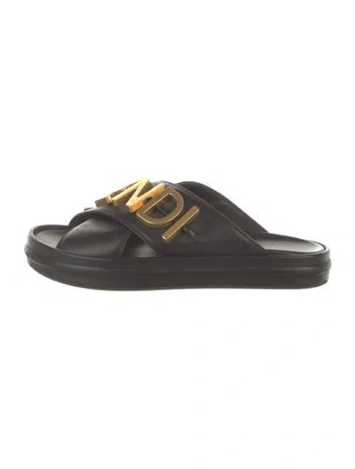 Pre-owned Fendi Leather Slides In Black