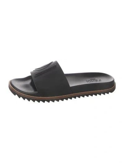 Pre-owned Fendi Leather Slides In Black