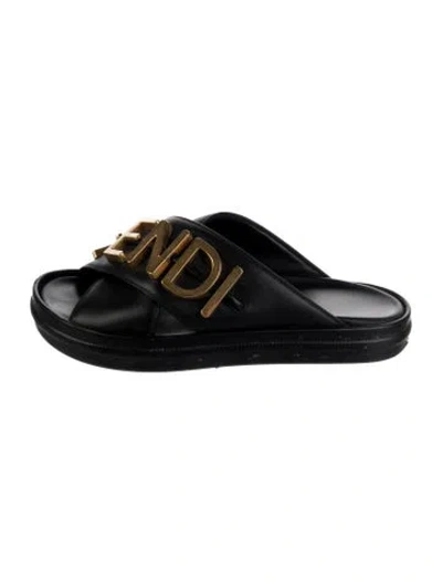 Pre-owned Fendi Leather Slides In Black