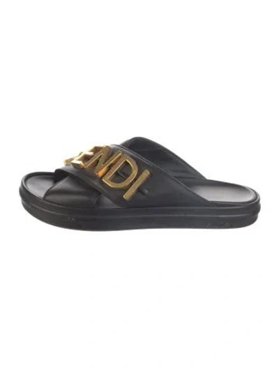 Pre-owned Fendi Leather Slides In Blue