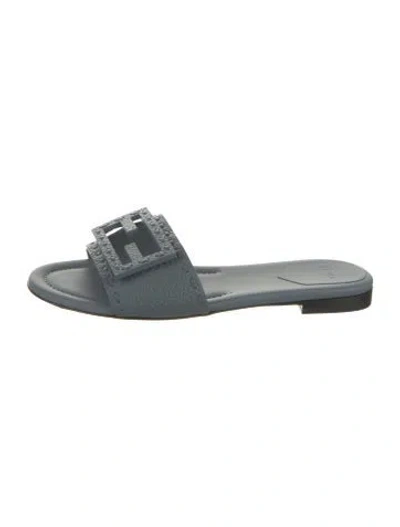Pre-owned Fendi Leather Slides In Blue