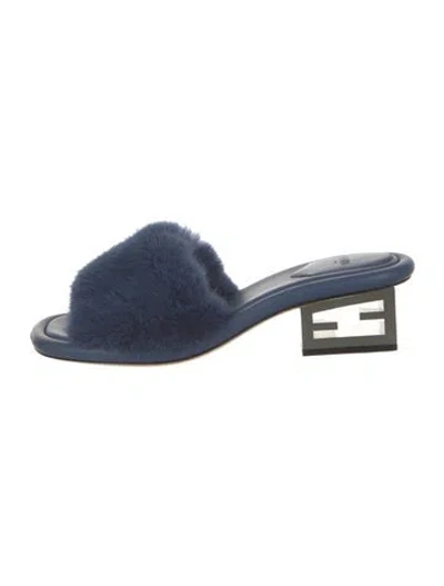Pre-owned Fendi Leather Slides In Blue