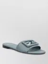 Fendi Leather Slides Buckle Detail Flat Sole In Blue
