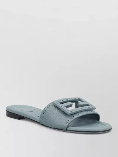 FENDI LEATHER SLIDES BUCKLE DETAIL FLAT SOLE
