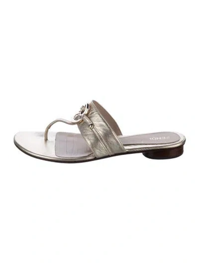 Pre-owned Fendi Leather Slides In Gold