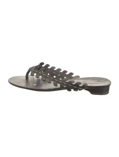 Pre-owned Fendi Leather Slides In Gray
