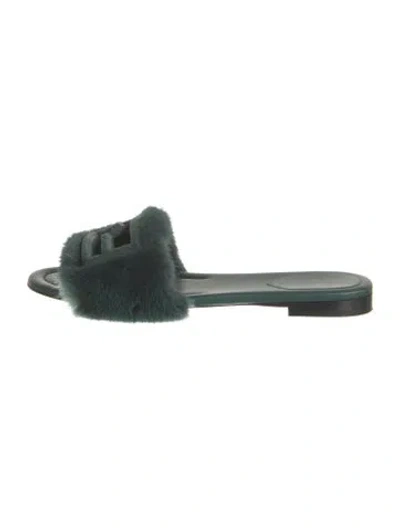 Pre-owned Fendi Leather Slides In Green
