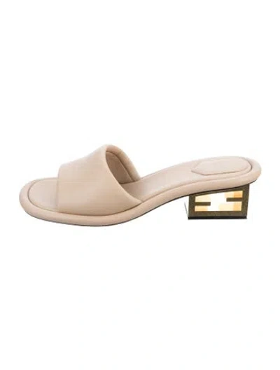 Pre-owned Fendi Leather Slides In Neutrals