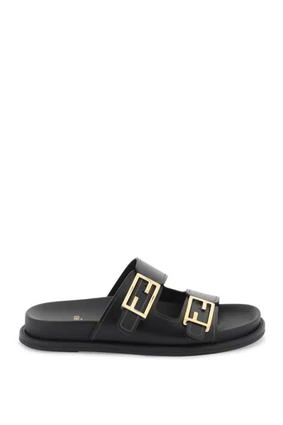 Fendi Leather Slides With A Luxurious In Black