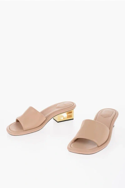 Fendi Leather Slides With Statement Heel 5 Cm In Neutral