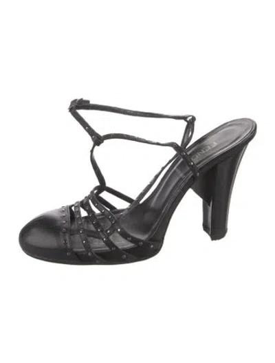 Pre-owned Fendi Leather Slingback Pumps In Black