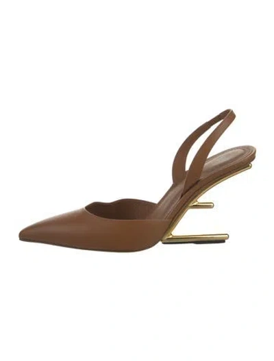 Pre-owned Fendi Leather Slingback Pumps In Brown