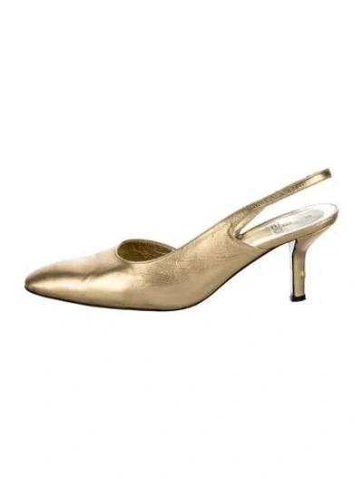 Pre-owned Fendi Leather Slingback Pumps In Gold