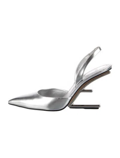 Pre-owned Fendi Leather Slingback Pumps In Metallic/silver