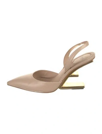 Pre-owned Fendi Leather Slingback Pumps In Neutral