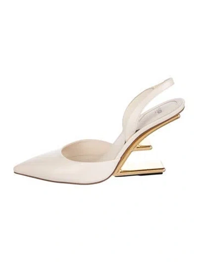 Pre-owned Fendi Leather Slingback Pumps In Neutral