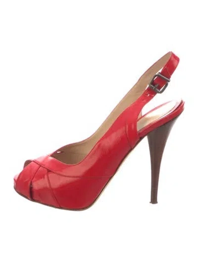 Pre-owned Fendi Leather Slingback Pumps In Red