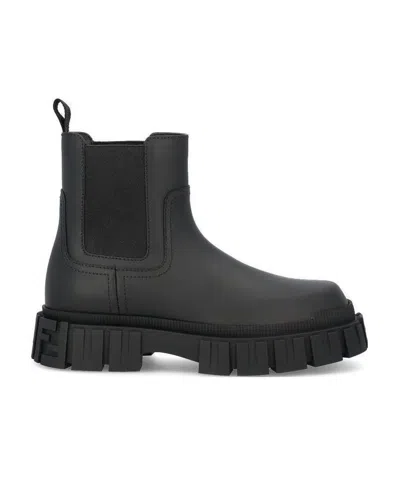 Fendi Leather Slip-on Ankle Boots In Black