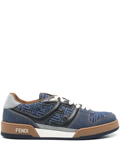 Fendi Leather Sneakers In Blue