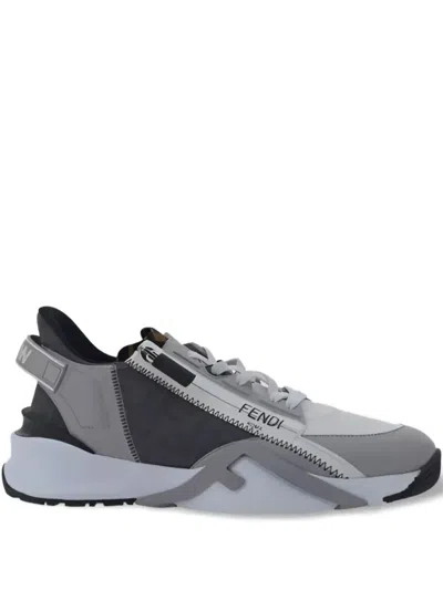 Fendi White Gray Monogram Flow Sneaker In Grey