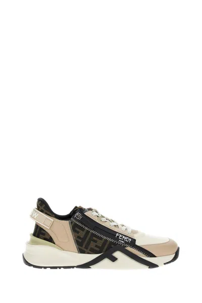 Fendi Leather Sneakers With F Detail And Rubber Sole In Multi