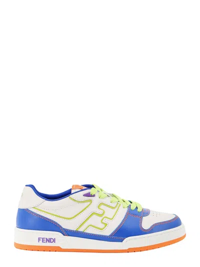 Fendi Leather Sneakers With Ff Lateral Logo In Blu