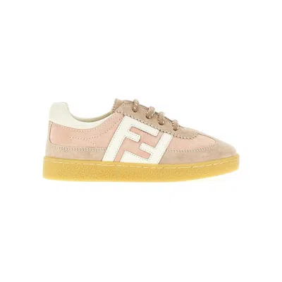 Fendi Leather Sneakers With Ff Logo Kids In Pink
