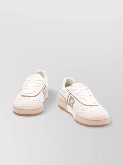 Fendi Leather Sneakers With Panelled Design And Contrast Sole In Brown