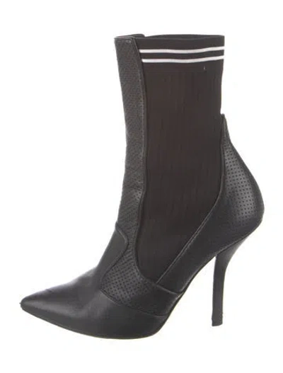 Pre-owned Fendi Leather Sock Boots In Black