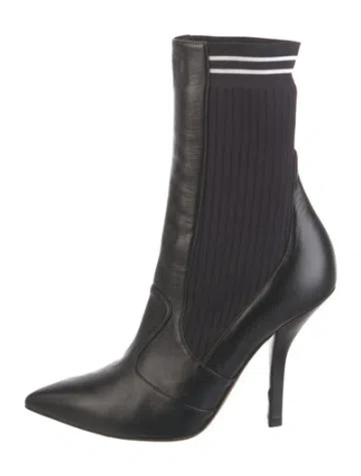 Pre-owned Fendi Leather Sock Boots In Black