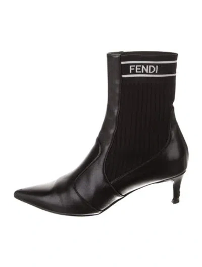 Pre-owned Fendi Leather Sock Boots In Black
