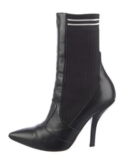Pre-owned Fendi Leather Sock Boots In Black