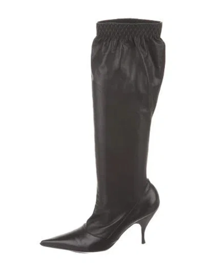 Pre-owned Fendi Leather Sock Boots In Black