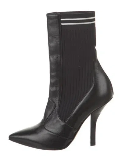 Pre-owned Fendi Leather Sock Boots In Black