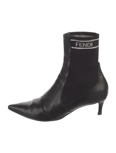 Pre-owned Fendi Leather Sock Boots In Black