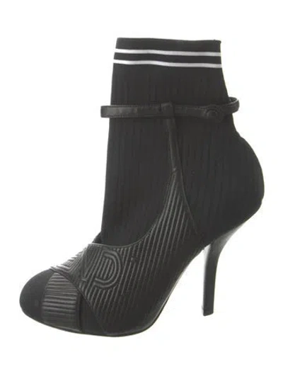 Pre-owned Fendi Leather Sock Boots In Black