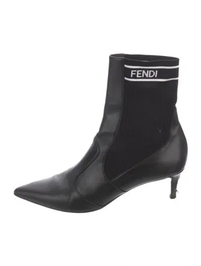 Pre-owned Fendi Leather Sock Boots In Black