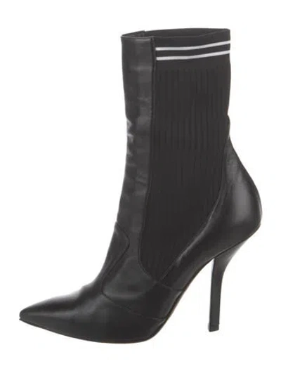 Pre-owned Fendi Leather Sock Boots In Black