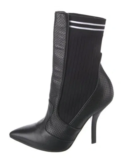 Pre-owned Fendi Leather Sock Boots In Black
