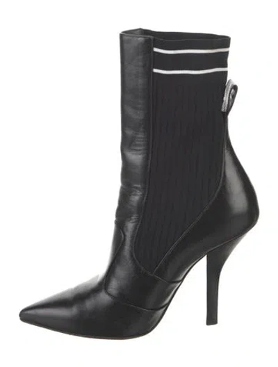 Pre-owned Fendi Leather Sock Boots In Black