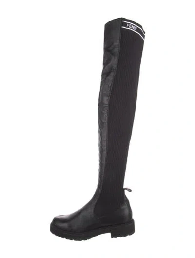 Pre-owned Fendi Leather Sock Boots In Black