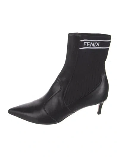 Pre-owned Fendi Leather Sock Boots In Black