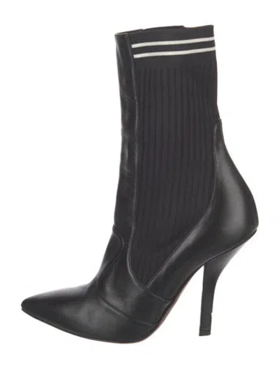 Pre-owned Fendi Leather Sock Boots In Black