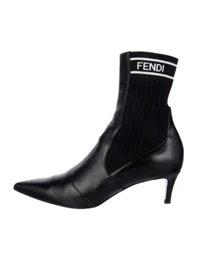Pre-owned Fendi Leather Sock Boots In Black