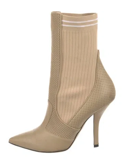 Pre-owned Fendi Leather Sock Boots In Neutrals
