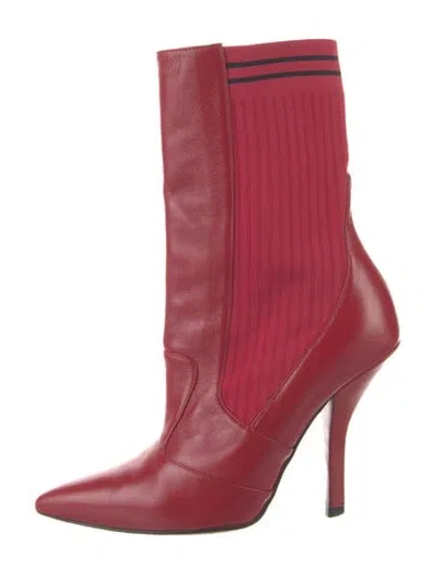 Pre-owned Fendi Leather Sock Boots In Red